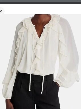 Kobi Halperin Cream Ruffle Chiffon Blouse